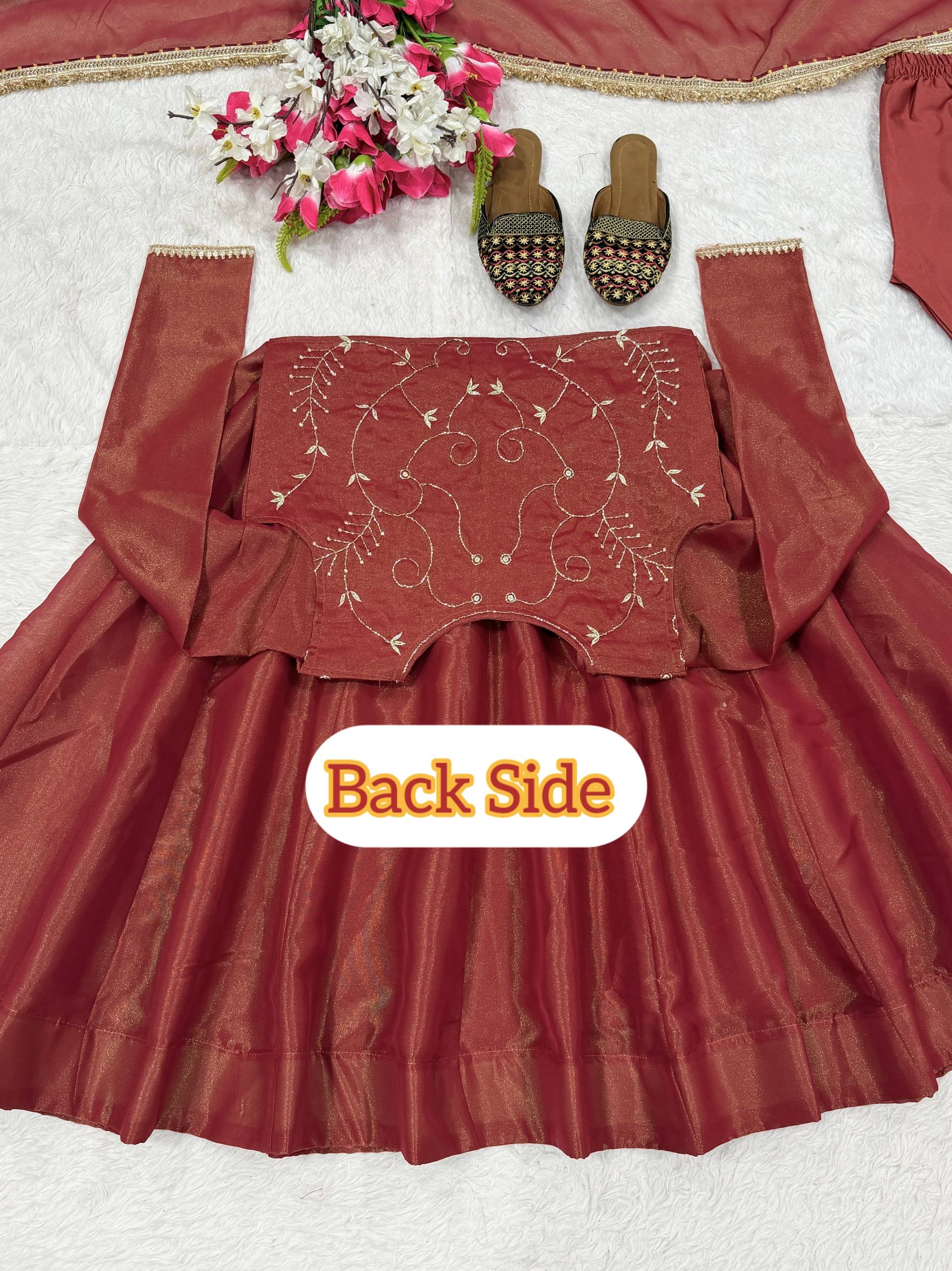 Regal Terracotta Zari-Bodice Anarkali Set